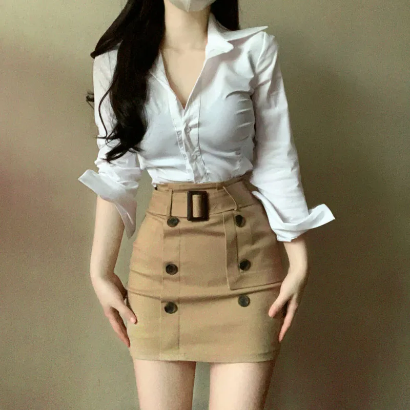 Fashion Elegant Khaki Skirts Women Summer High Waist Sexy Mini Pencil Skirt Vintage Jupe Femme