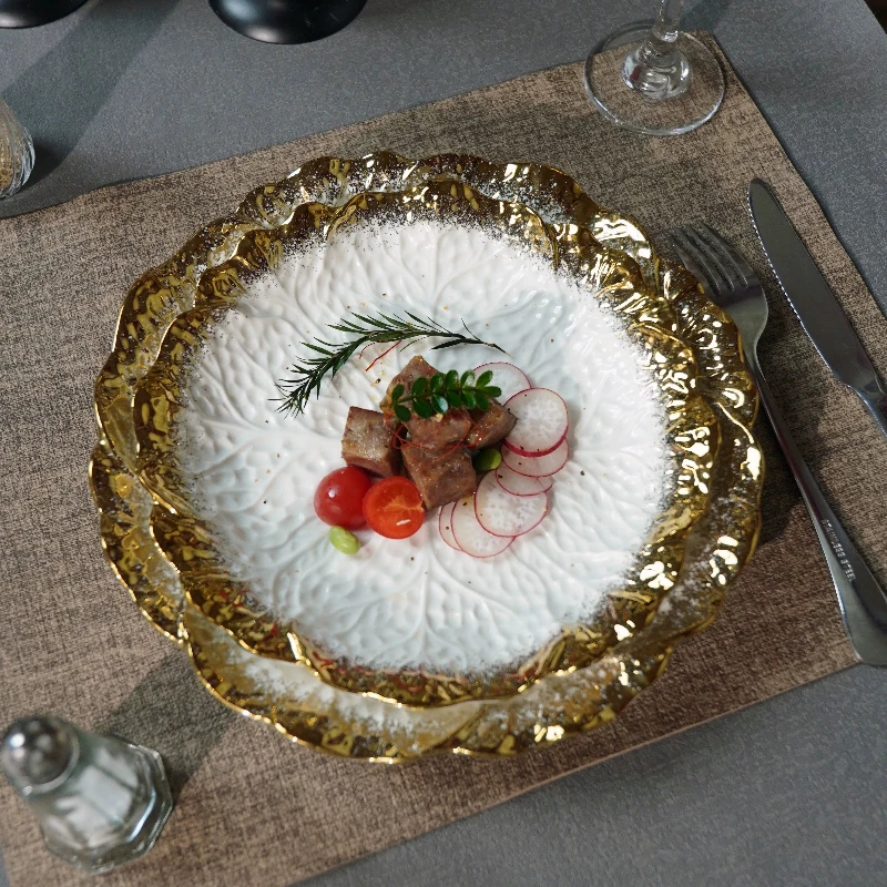 Golden Edged Ceramic Plate Restaurant Steak Plate Pasta Plate Dessert Snack Plates Salad Plates Molecular Cuisine Tableware