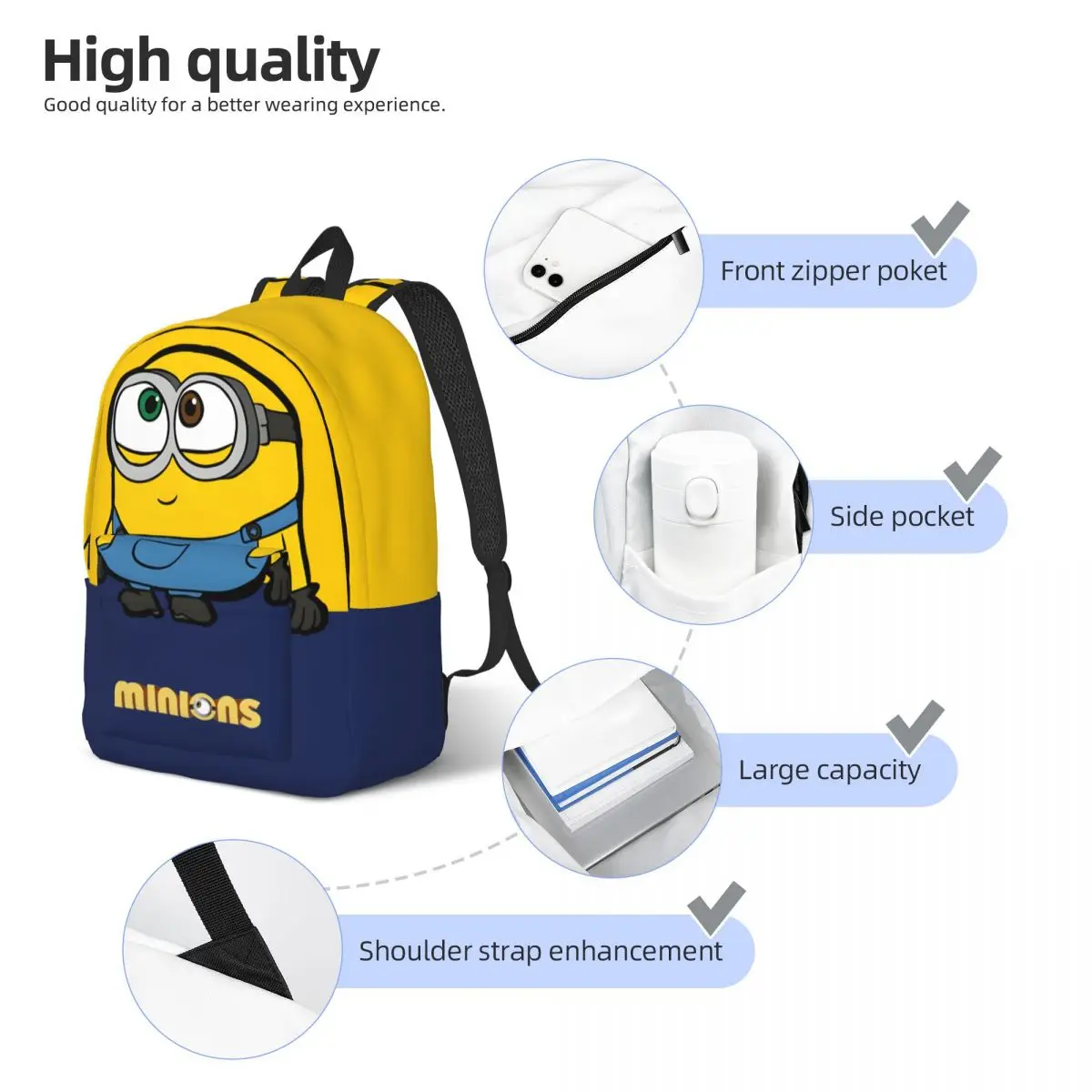 Minion Bob Kindergarten Bag Despicable Me Minions High School Students Personalised Campus For Gifts Zipper Closure Laptop Bag