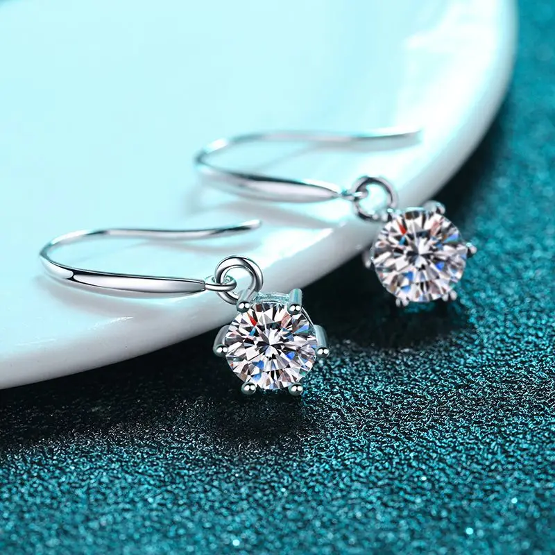 18K gold ear hook women's six-claw moissanite earrings plated PT950 platinum ear jewelry diamond jewelry