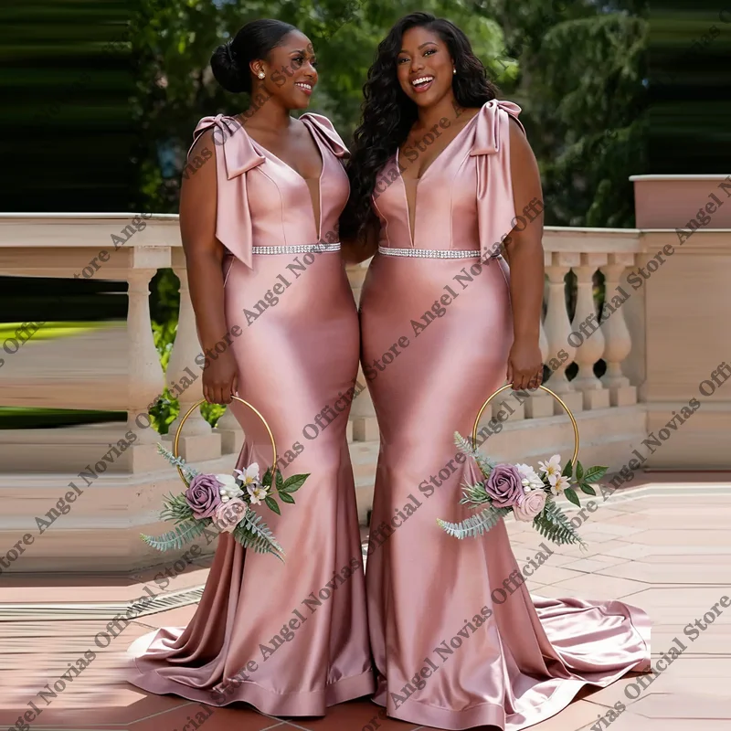 

V Neckline Mermaid Bridesmaid Dresses 2026 for Weddings with Belt Customized Robe vestido madrinhas casamento Mariage
