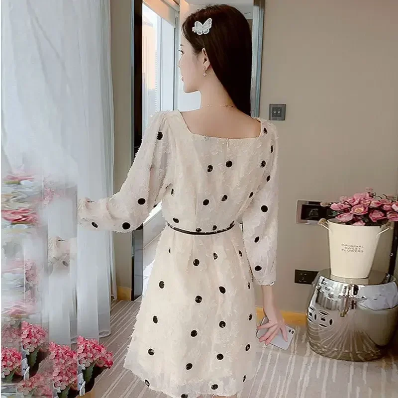 Women\'s Long Sleeve Dresses Chic and Elegant Pretty White Dots Female Dress Y2k Trendy High Quality Luxury Full X Loose Clothing