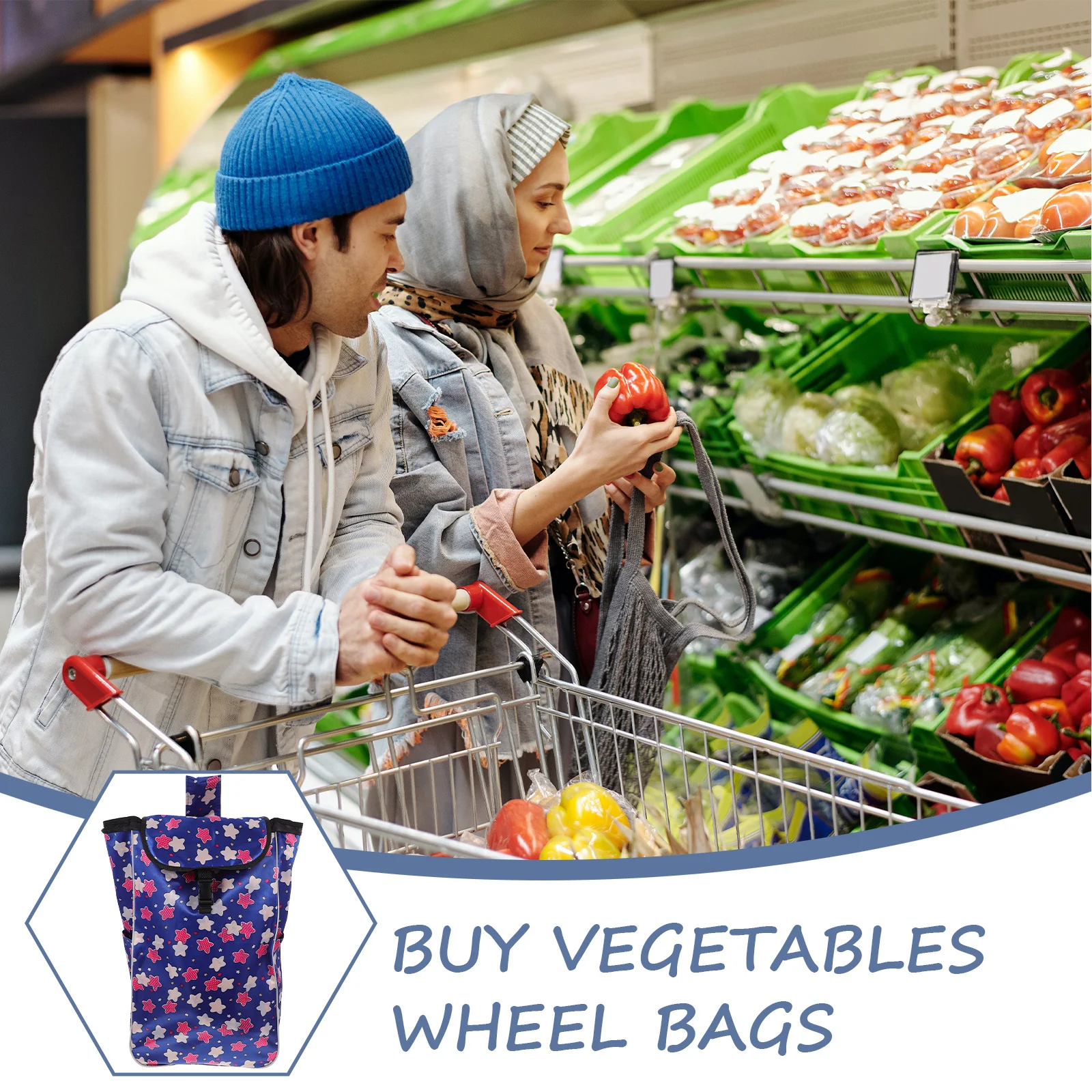 

Foldable Reusable Waterproof Oxford Cloth Shopping Cart Bag Large Capacity Durable Material Push Pull Handle Design Grocery