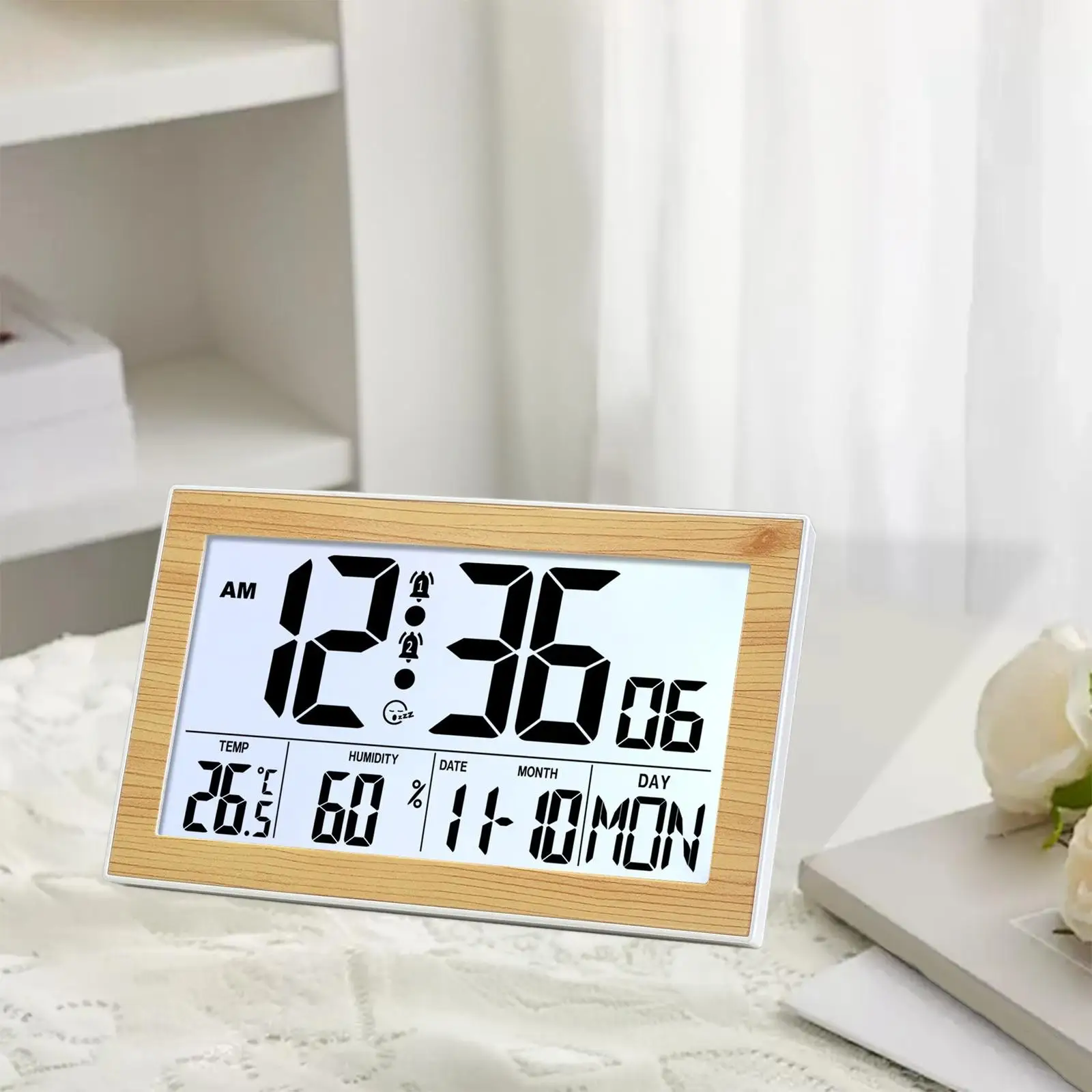 Large Digital Wall Clock Multifunctional Display Smart Desktop Clock with Humidity Temperature for Home Workspace