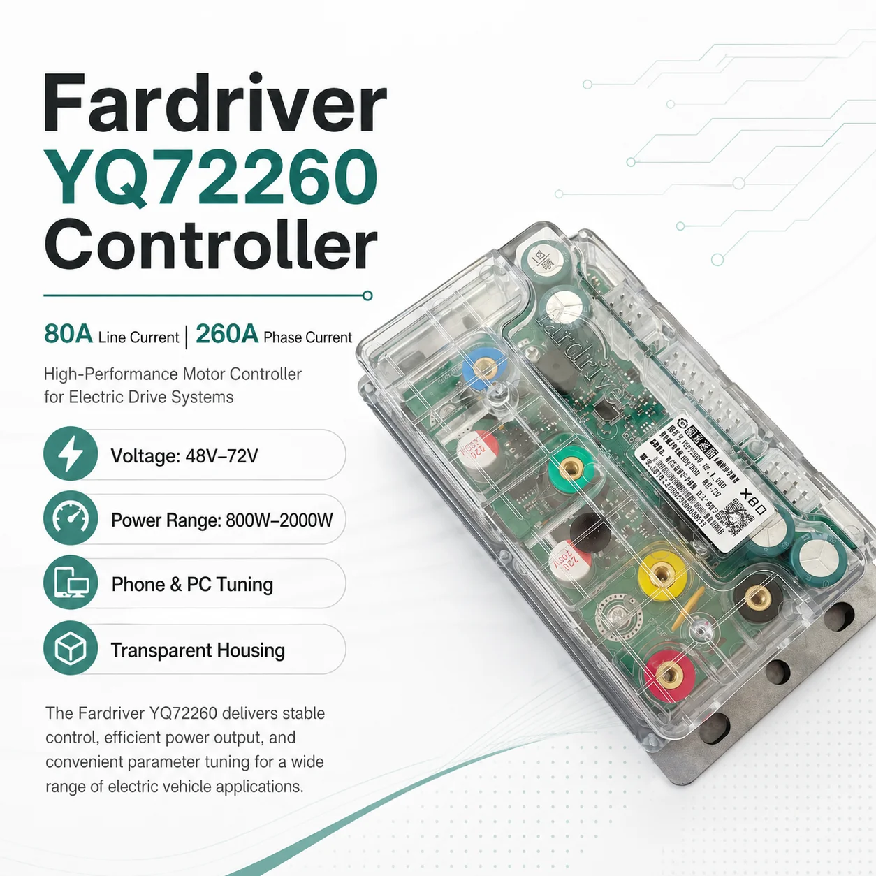 Sine Wave Controller 48V 72V 80A - YQ72260 48V-72V 80A 2KW DC Sine