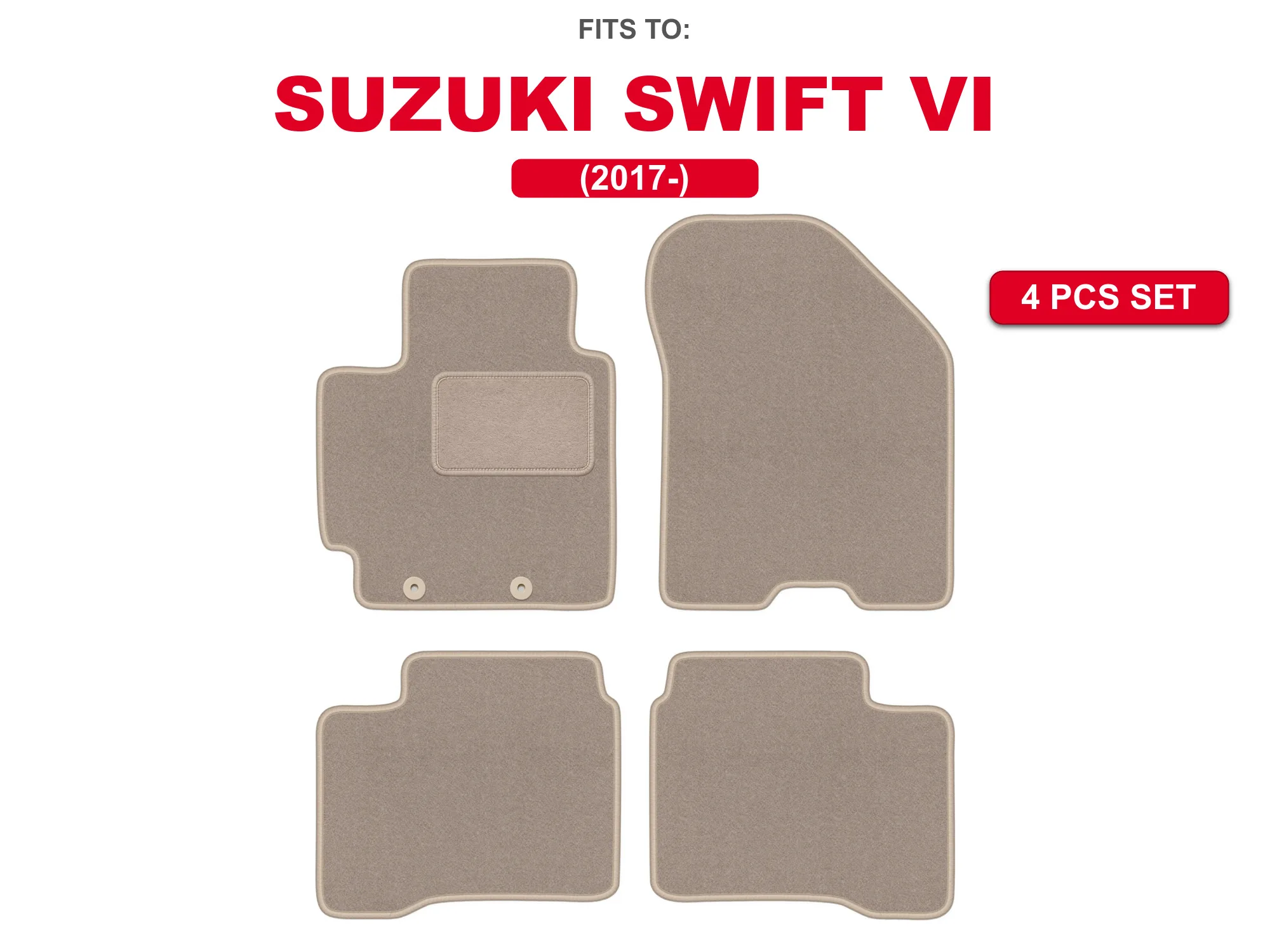 Auto-velourmatten voor: Suzuki Swift VI 2017- hatchback beige automattenset