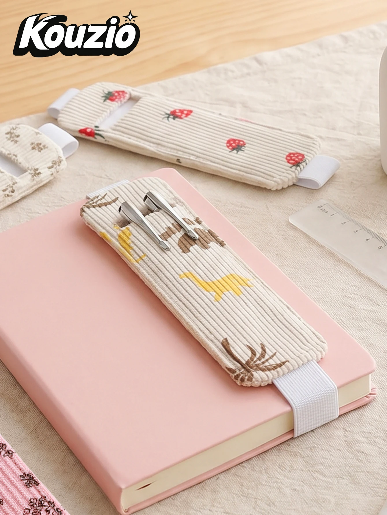 Kawaii Elastic Corduroy Pen Holder Strap Notebook Pen Loop Clip Bookmark Organizer Stationery Back to School Supplies