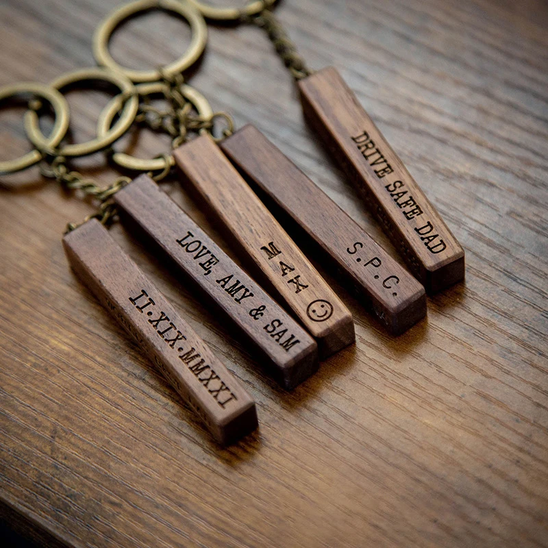 5PCS Walnut Keychain Blank Wooden Keychain Blanks with Leather Strap Unfinished Wooden Keychains for Laser Engraving