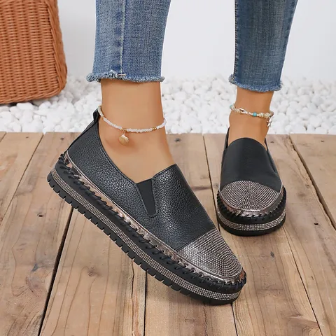 Le Fu Shoes Женские новые туфли Lazy Shoes на толстой подошве Белые туфли Женские одинарные туфли с плоской подошвой Water Diamond