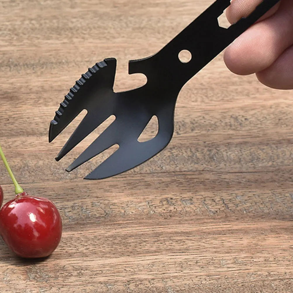 

2pcs Fork Spoon Can Opener Multifunctional Camping Tableware Stainless Steel Outdoor Cutlery Portable For Picnic Hiking