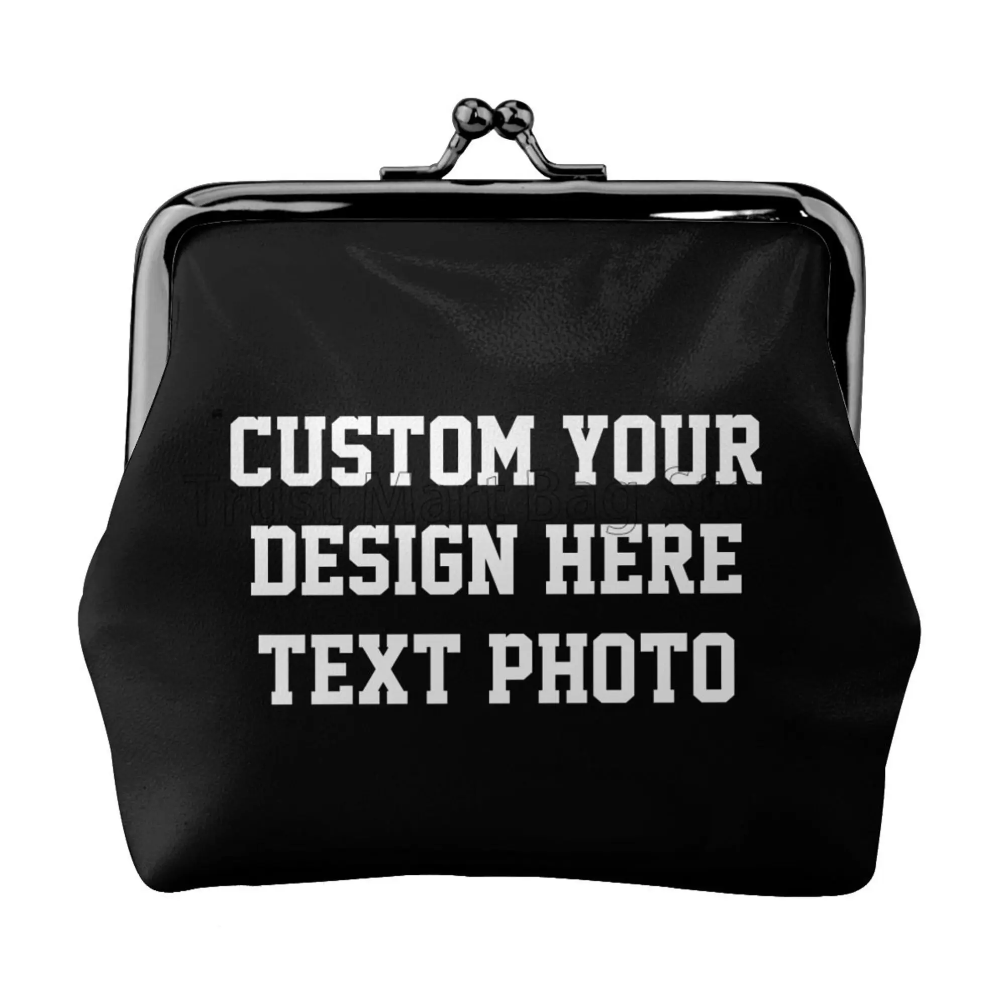 Custom Your Design Text Photo Print Leather Coin Purse Small Change Pouch with Kiss-Lock Clasp Closure Buckle