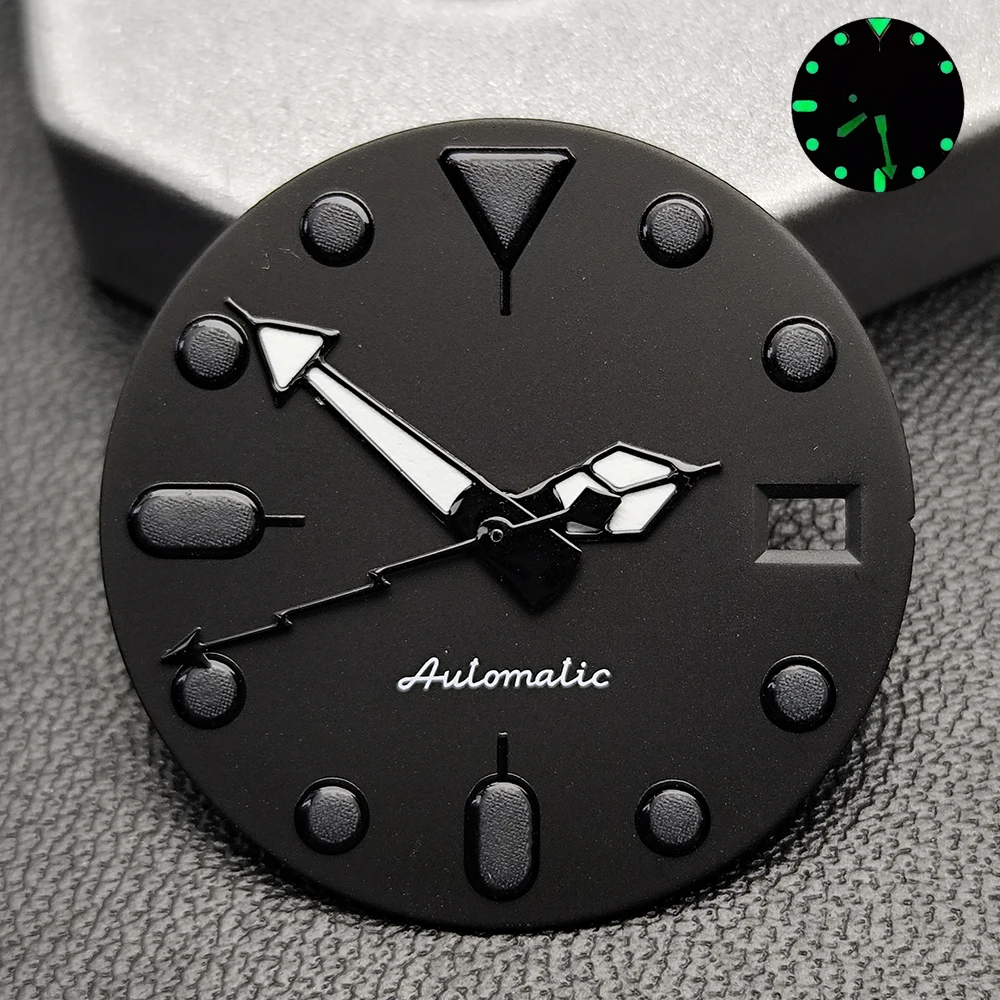 28.5mm Black Dial Green Luminous Single Double Date Dial and Hands Set Fit NH35 NH36 Automatic Movement Watch Mod Replacement Pa image 6
