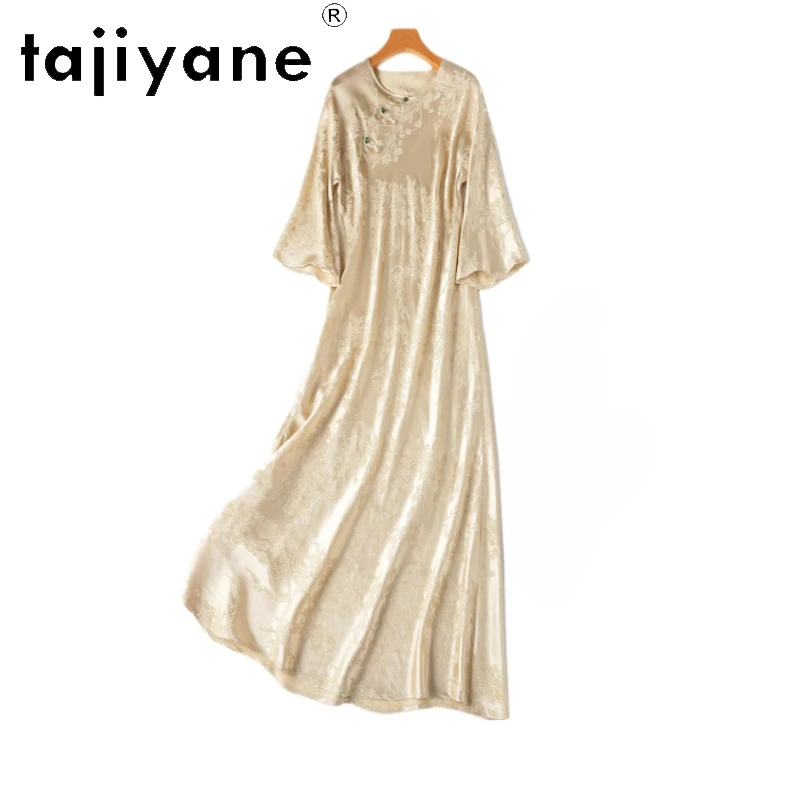 

TAJIYANE 50% Mulberry Silk Dress Woman Summer 2025 New in Long Dresses Elegant Beige Party Frocks Ladies Clothes платье женское