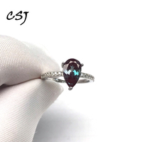 CSJ S925 Sterling Silver  Alexandrite Ring Pear Shape 6*10mm Birthstone Women's  Engagement Ring Gifts AAAAA Gemstone
