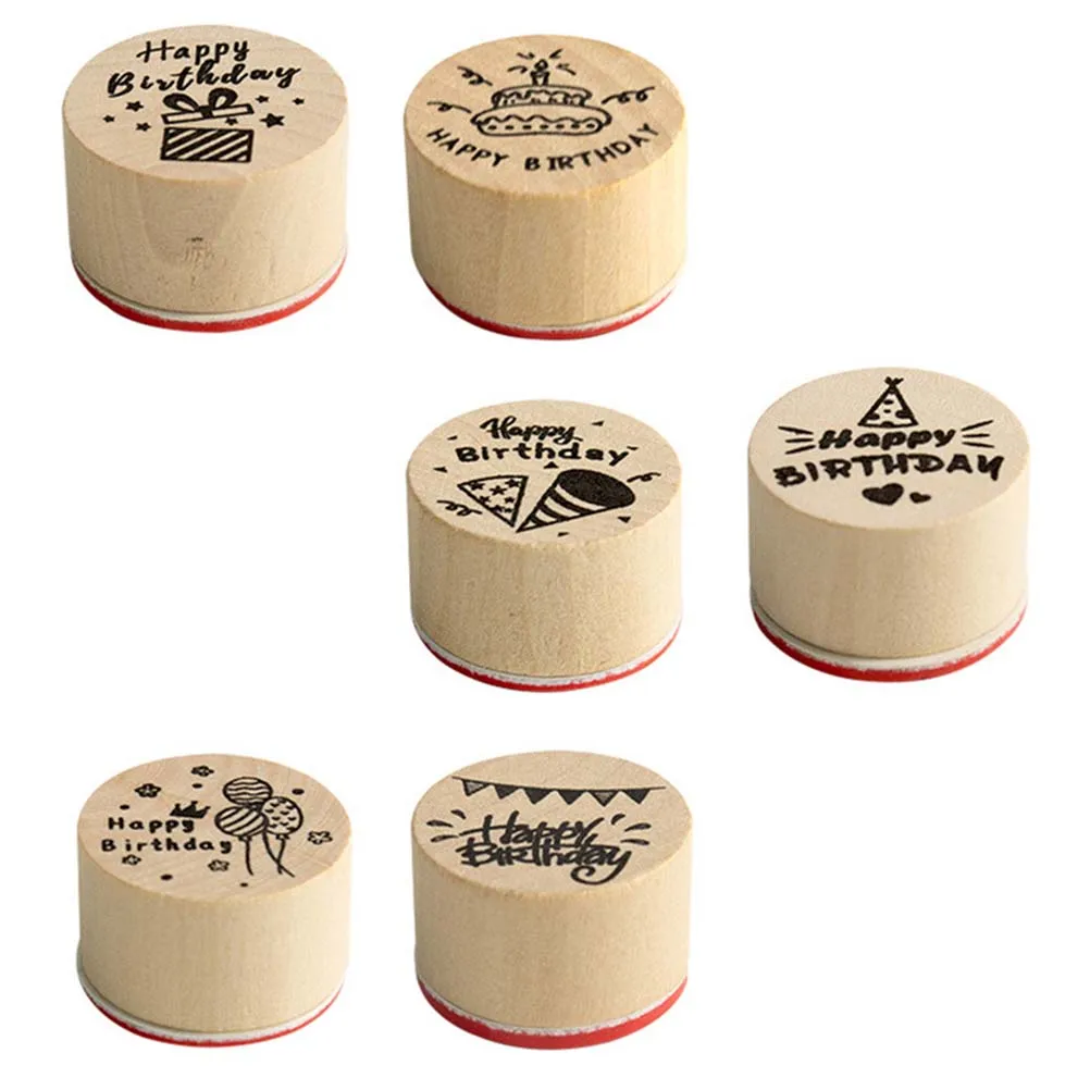 

Creative Party Birthday Stamps Wood Retro Decor Scrapbook Stamp DIY Craft Scrapbook Stamp Classic Design Kids Gift