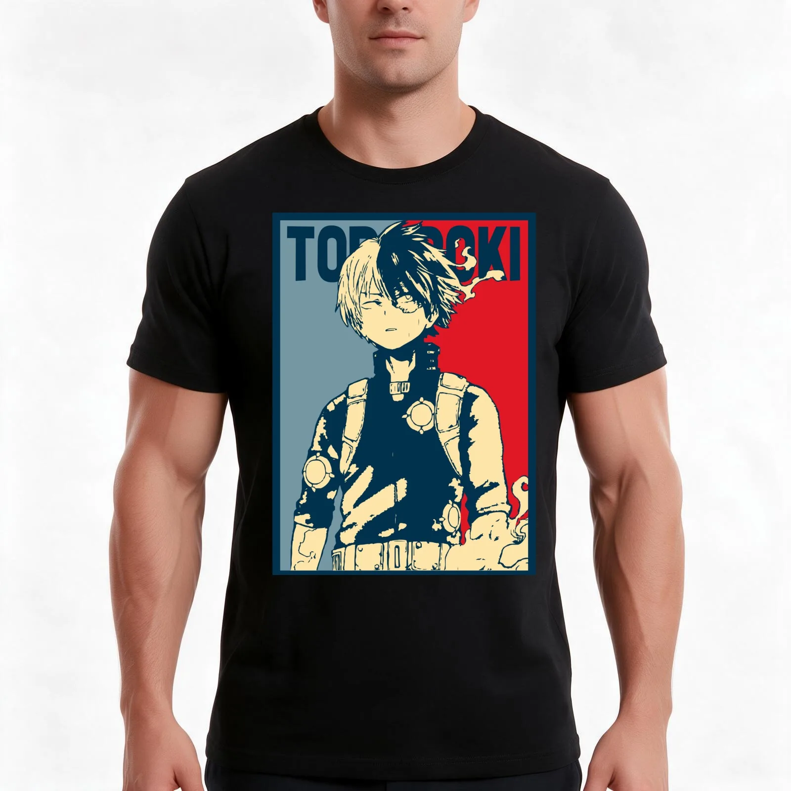 Todoroki T-Shirt, Summer Casual Cotton Tee, Oversized Streetwear Tops, Vintage Graphic Print, Loose Fit Short Sleeve