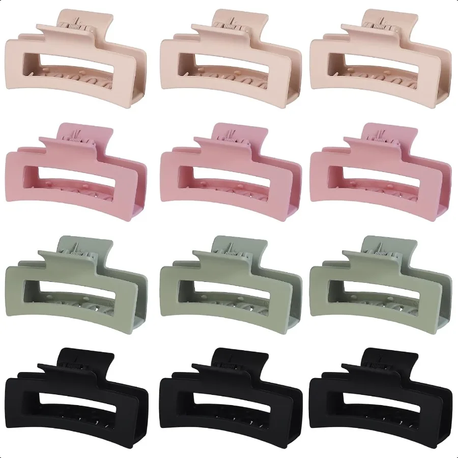 

12 Pack 3.5 Inch Matte Square Hair Claw Clips for Women Strong Hold Neutral Claws for Thick Thin Hair Green pink white black