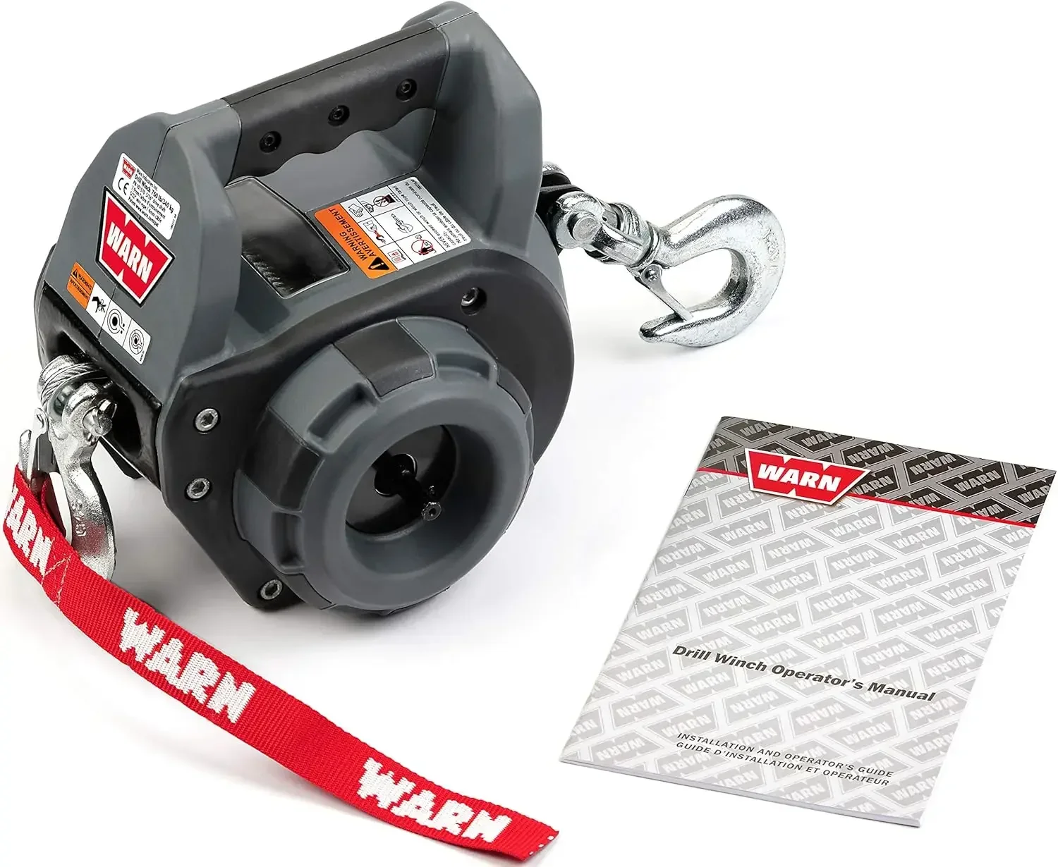 WARN 101575 Handheld Portable Drill Winch with 40 Foot Synthetic Rope: 750 lb Pulling Capacity , Gray