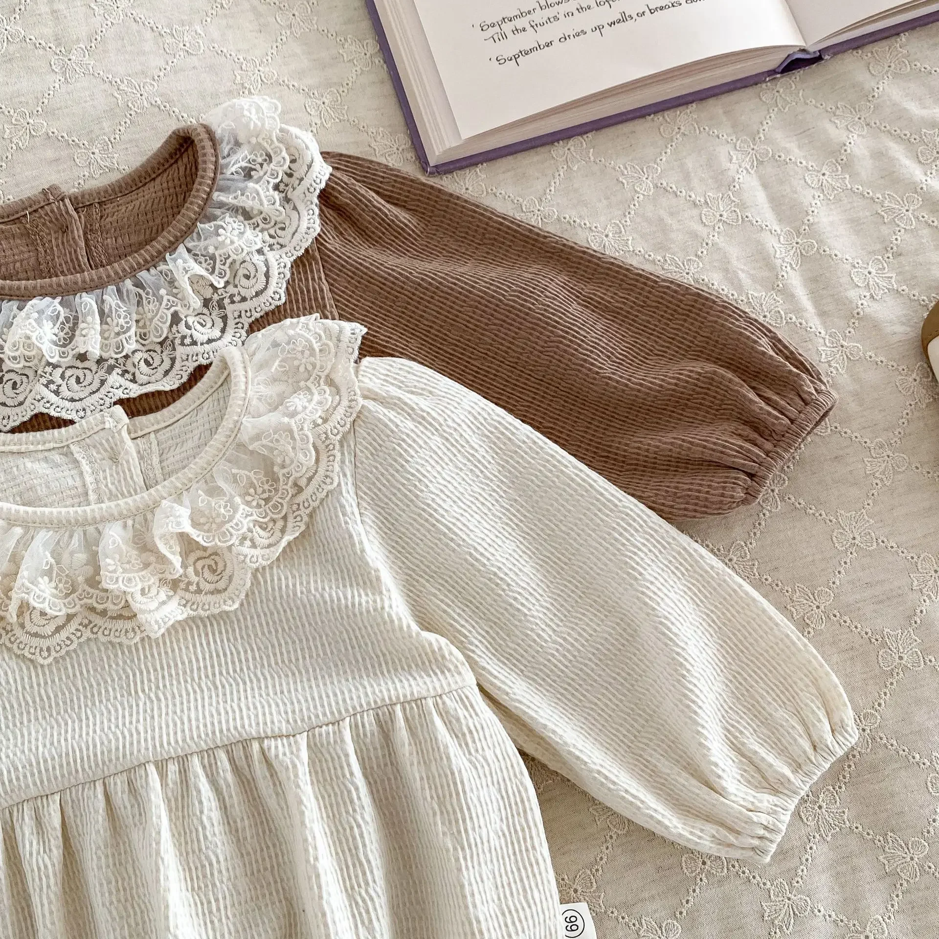 Spring Autumn Baby Romper Girl's Long Sleeved Jumpsuit Newborn Waffle Lace Collar Bodysuits 0-2 Years Old Baby Girl Clothes