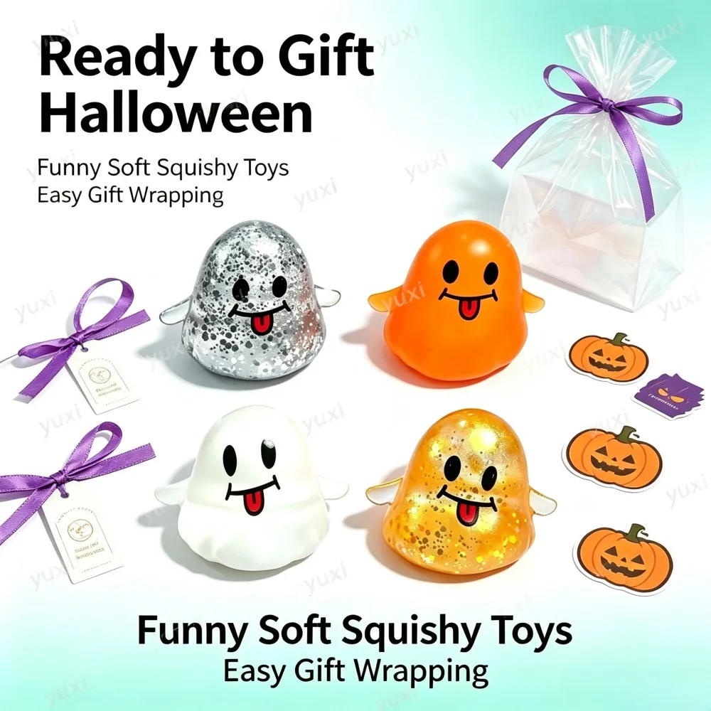 Mini Ghost Squishy Squeeze Toy Halloween Stocking Stuffer Anti-Anxiety Toy Trick Or Treat Goodie Bag Fillers
