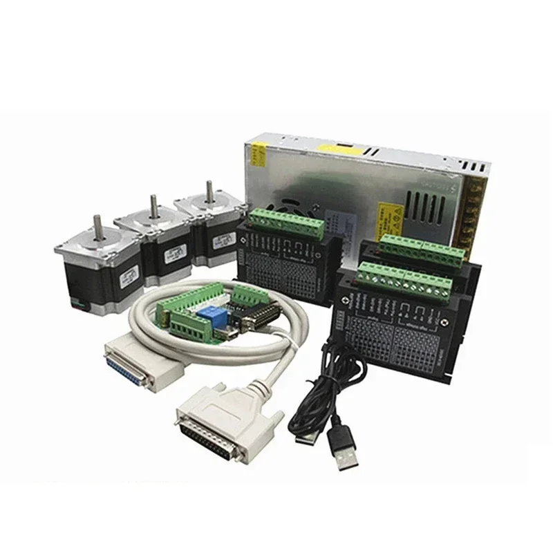 CNC Router Kit 3Axis 3 Pcs TB6600 4A Stepper Motor Driver Nema23 57HS5630A 5 Axis Interface Board  Power Supply