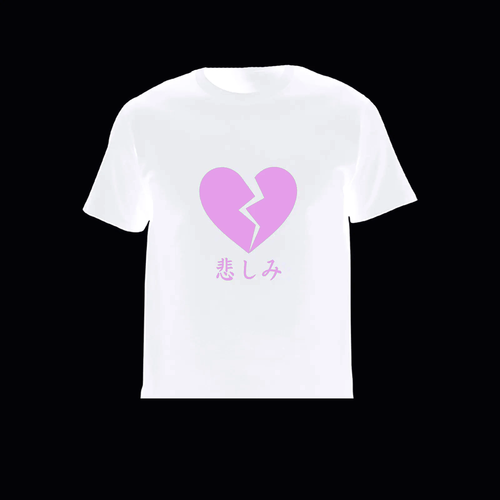 BROKEN HEART SAD JAPANESE ANIME AESTHETIC T-Shirt Solid Color Summer Tops  Women's Dopamine Bright Color T-shirts Free Shipping