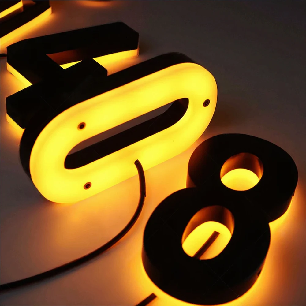 カスタム3D LEDハウスナンバー屋外看板、店舗用防水バックライト付き照明付きドアサイン
