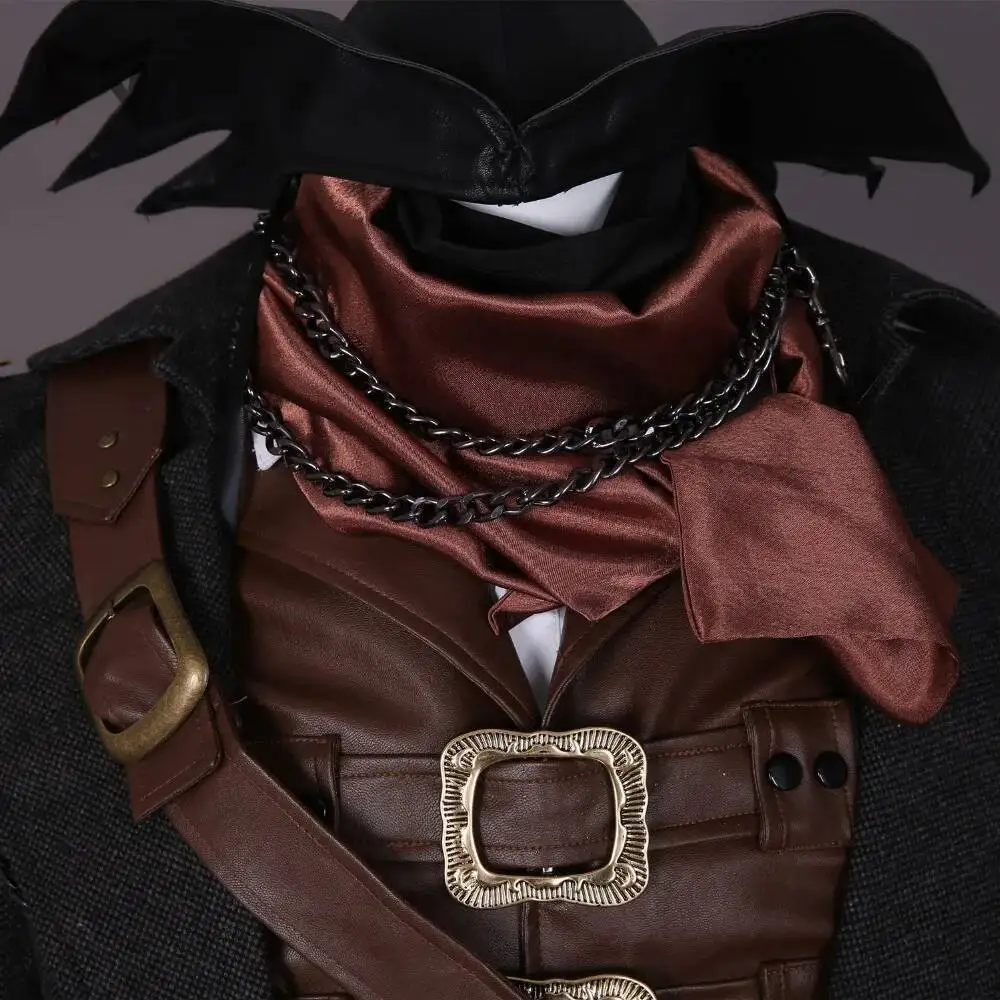 MMGG Bloodborneng Cosplay The Hunter Ludwig Cosplay Costume Leather Vest Coat Pants Hat Scarf Watch Necklace Mask 14 PCS Set