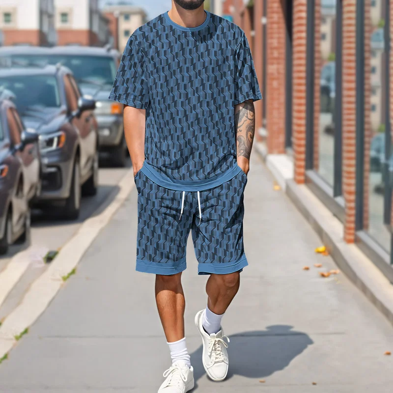 

Новая летняя стильная мужская повседневная модная футболка с геометрическим узором в стиле ретро, полиэфирная ткань, приятная для кожи