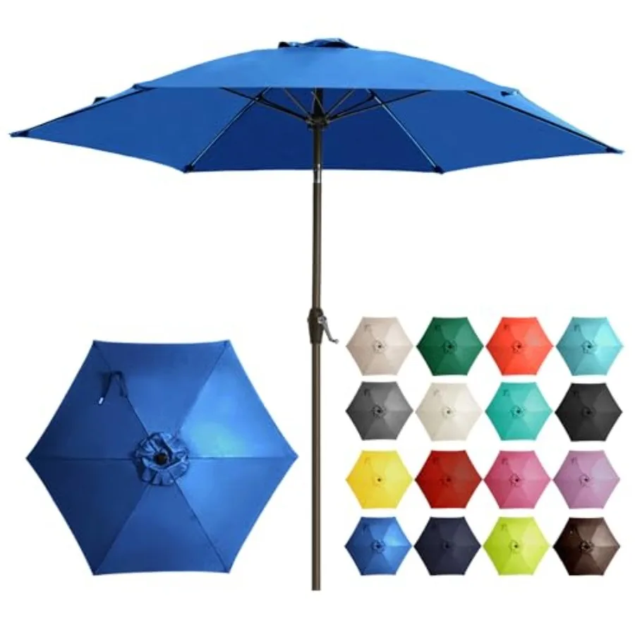 

7.5FT Large Outdoor Patio Umbrella Market Table Umbrella-UV Resistant, Easy Push Button Tilt and Crank, 6 Sturdy Fiberglass Rib