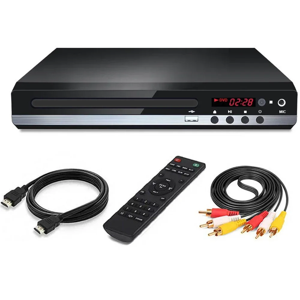 Reproductor Multimedia de DVD para el hogar, dispositivo con salida AV, micrófono USB remoto, Full HD 1080P, CD, VCD