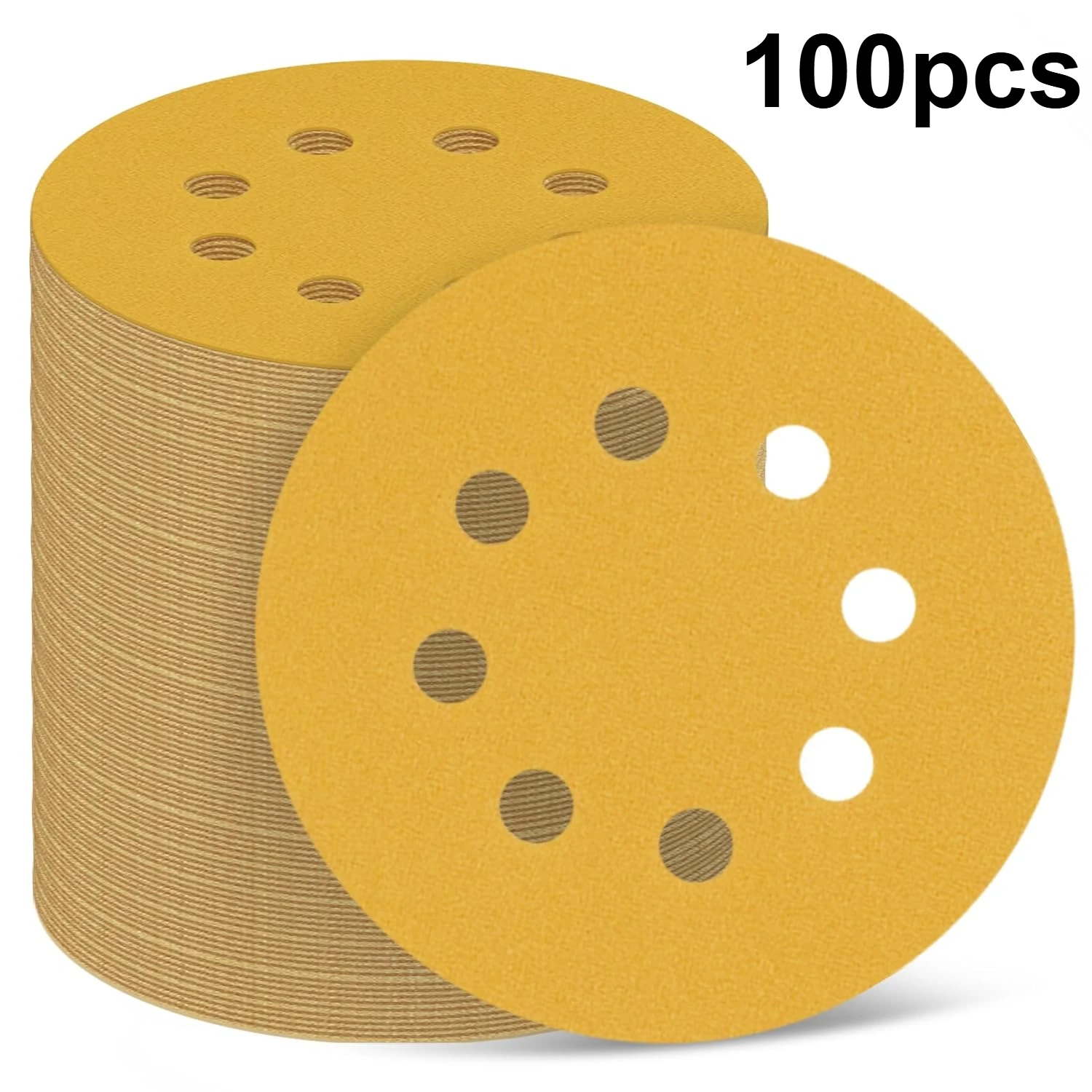 100pcs Yellow Sandpaper with 8 Holes Hook Loop Sandpaper 220 Grit Gold Sanding Discs for Random Orbital Sander Woodworking