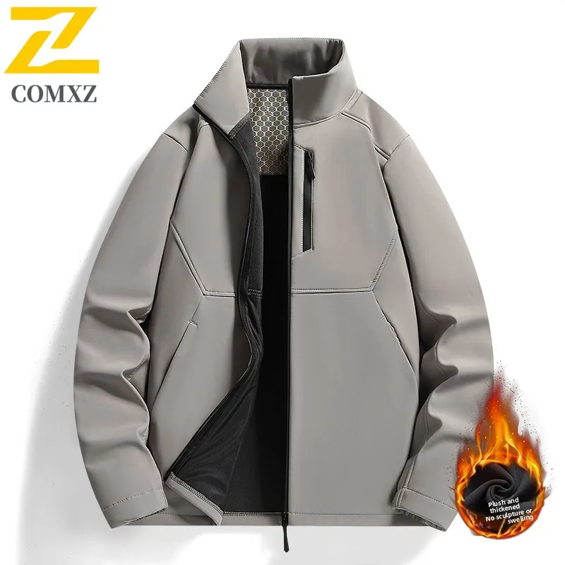 Soft Shell Jacket Men Winter 2025 Fleece Lined Thickened Warm Windproof Waterproof Coat Outdoor Hiking Camping Padded Jacket
