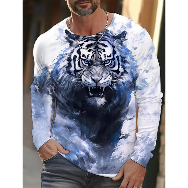 3D Print Casual Long Sleeve 2026 New Tiger Print Pullover Autumn Winter Men Round Neck Sweatshirt Streetwear Harajuku Fashion