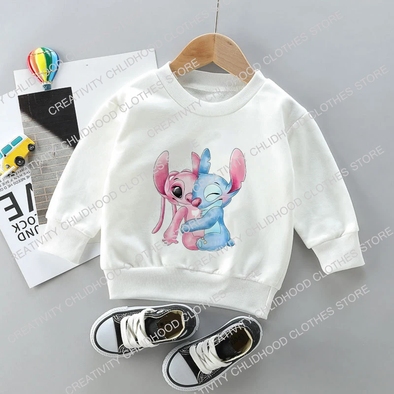 New Stitch Sweatshirts Children Pullover Cartoons Anime Casual Clothes for Girl Boy Kid Kawaii Fashion Black White Tops