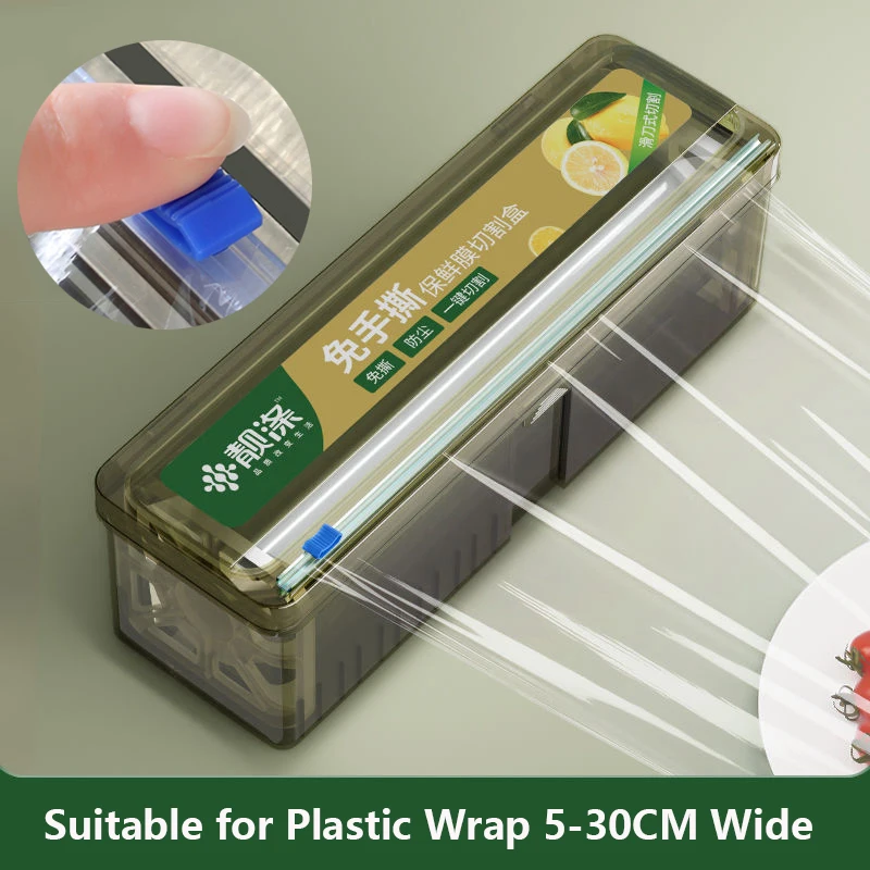 Plastic Cling Wrap Dispenser Refillable Kitchen Wrap Cutting Box with Slider Cutter for Aluminum Foil Wax Paper Cutting Box