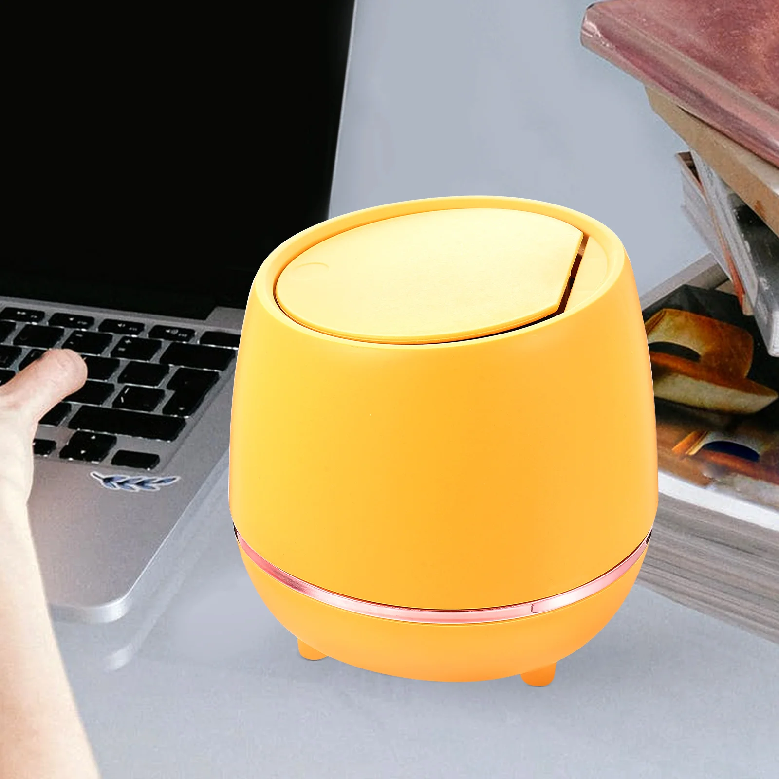 

Mini Flip Lid Trash Can Yellow Desktop Garbage Bin Kitchen Living Bedroom Bathroom Wear Resistant Study Bucket