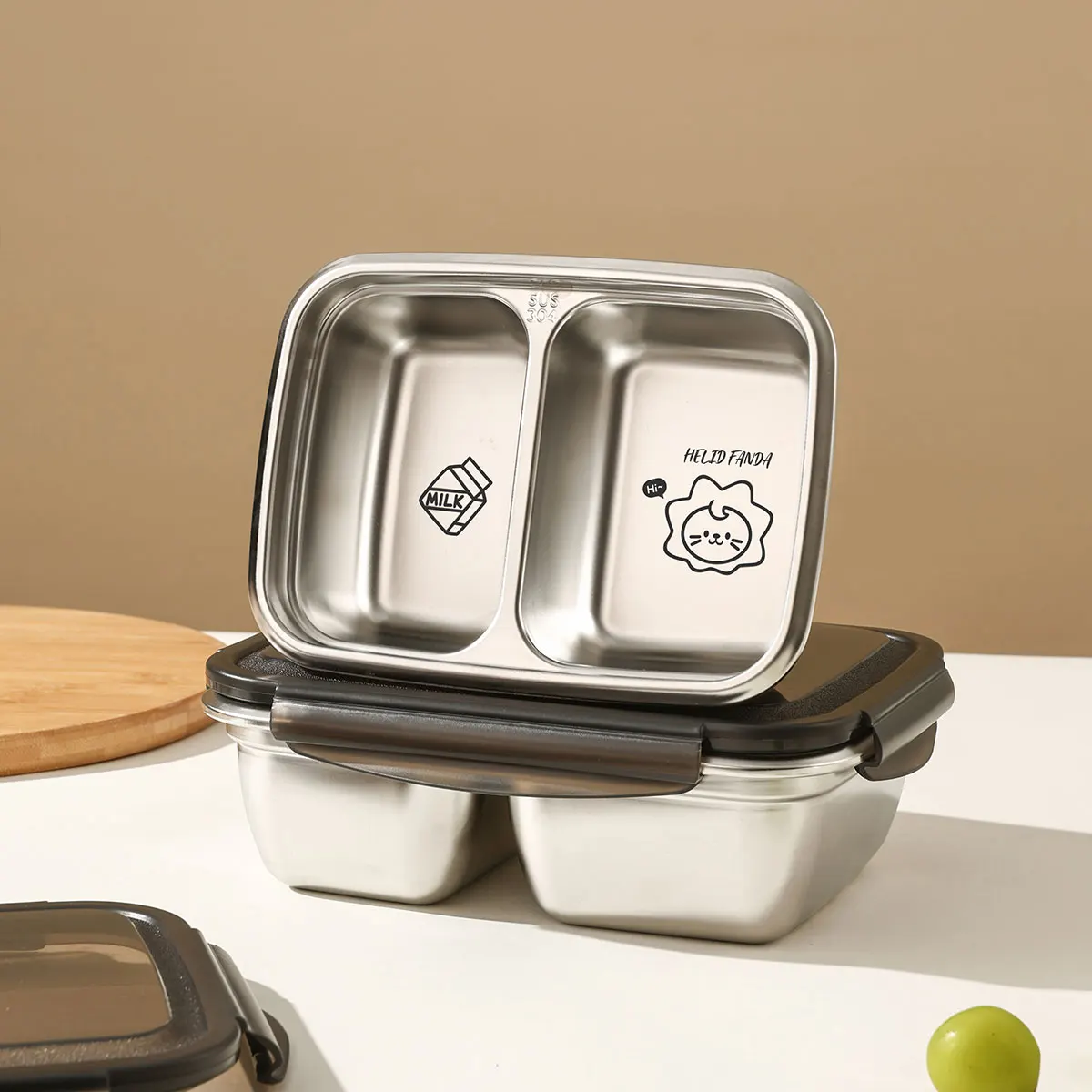 Sealed Lunch Container With 2/3 Compartment Portable 304 Stainless Steel Children's Lunch Box Student School Divided Bento Box