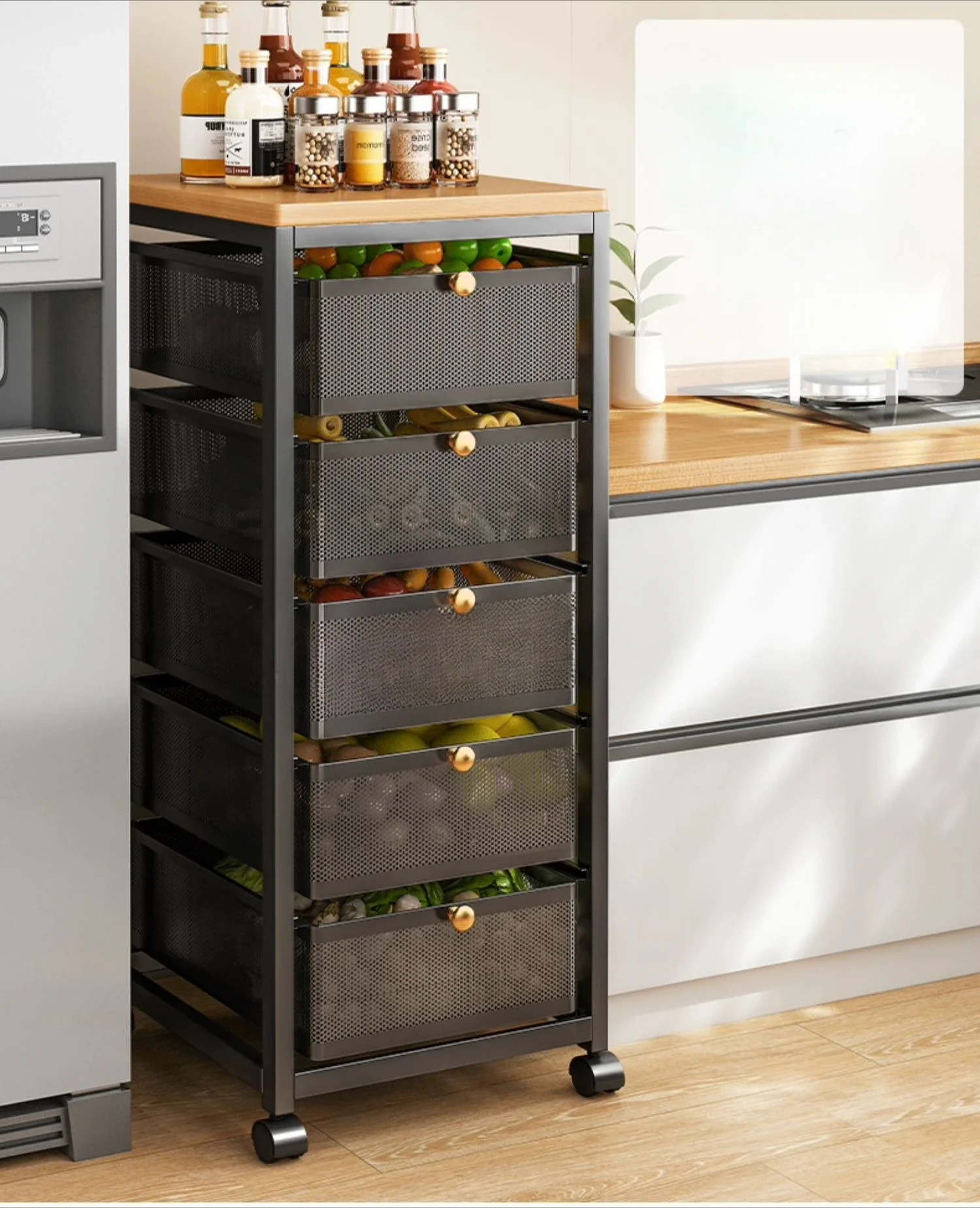 

Kitchen rack Floor-to-ceiling multi-layer storage rack Pull-out type