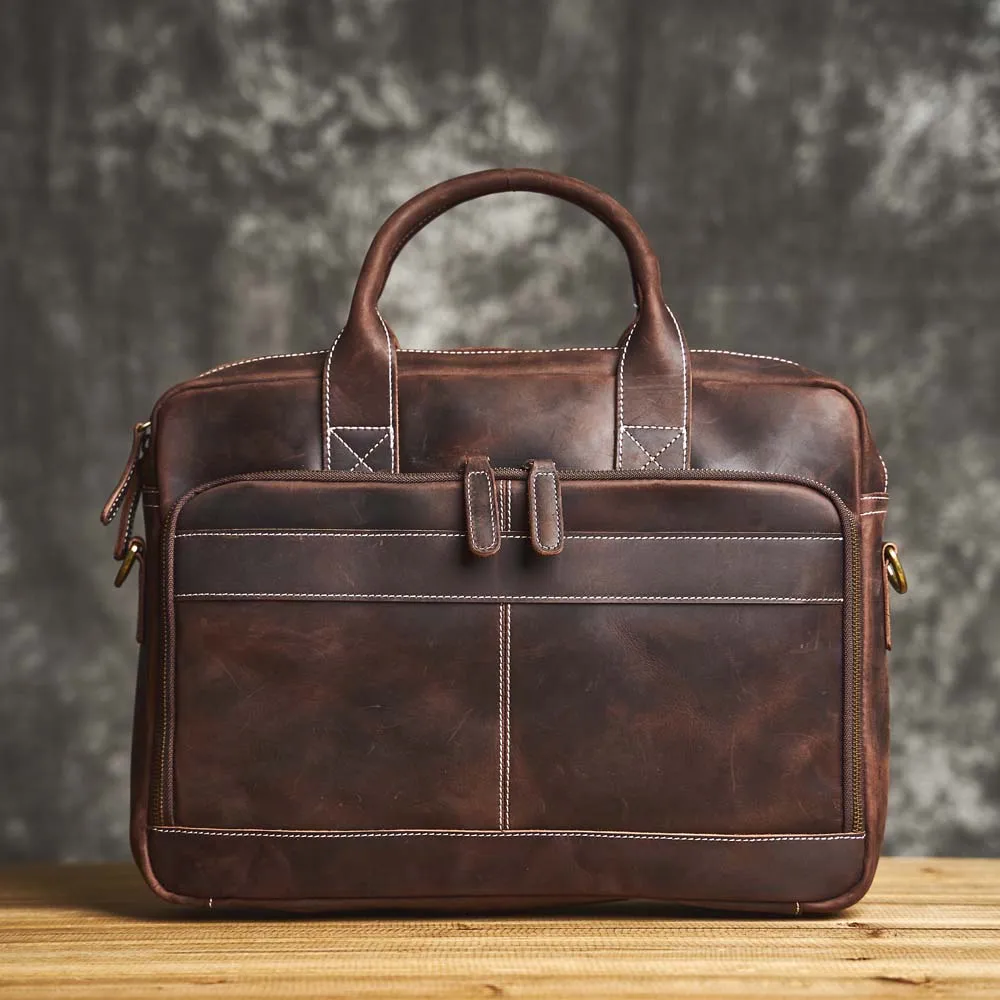 

Genuine Leather Man Handbag Briefcase With Tie Rod Sleeve Men Shoulder Bags Causl Business Fashion 15 Inch Laptop Bag