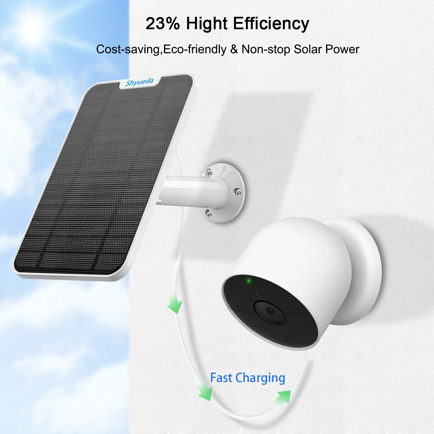 New 4W Solar Panel for Nest camera (battery ) Weatherproof 13.1ft Power Cable mount, IP65 Weatherproof