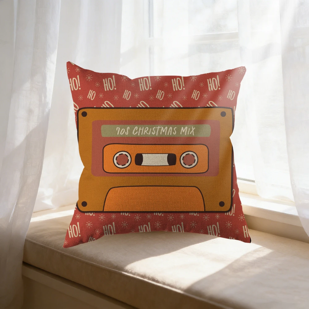 Vintage Red Ho Ho Ho Cassette Tape Christmas Mix Decorative Cushion Cover for Sofa Bed Living Room 45x45cm