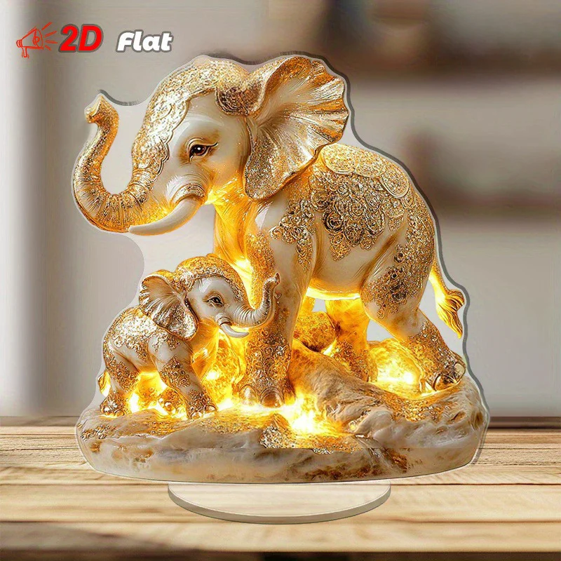 Elephant Statue,2D Flat Acrylic Figurine,Home,Office,Cafe,room,Studio,display Case,Table Ornament Desktop Decor Kit