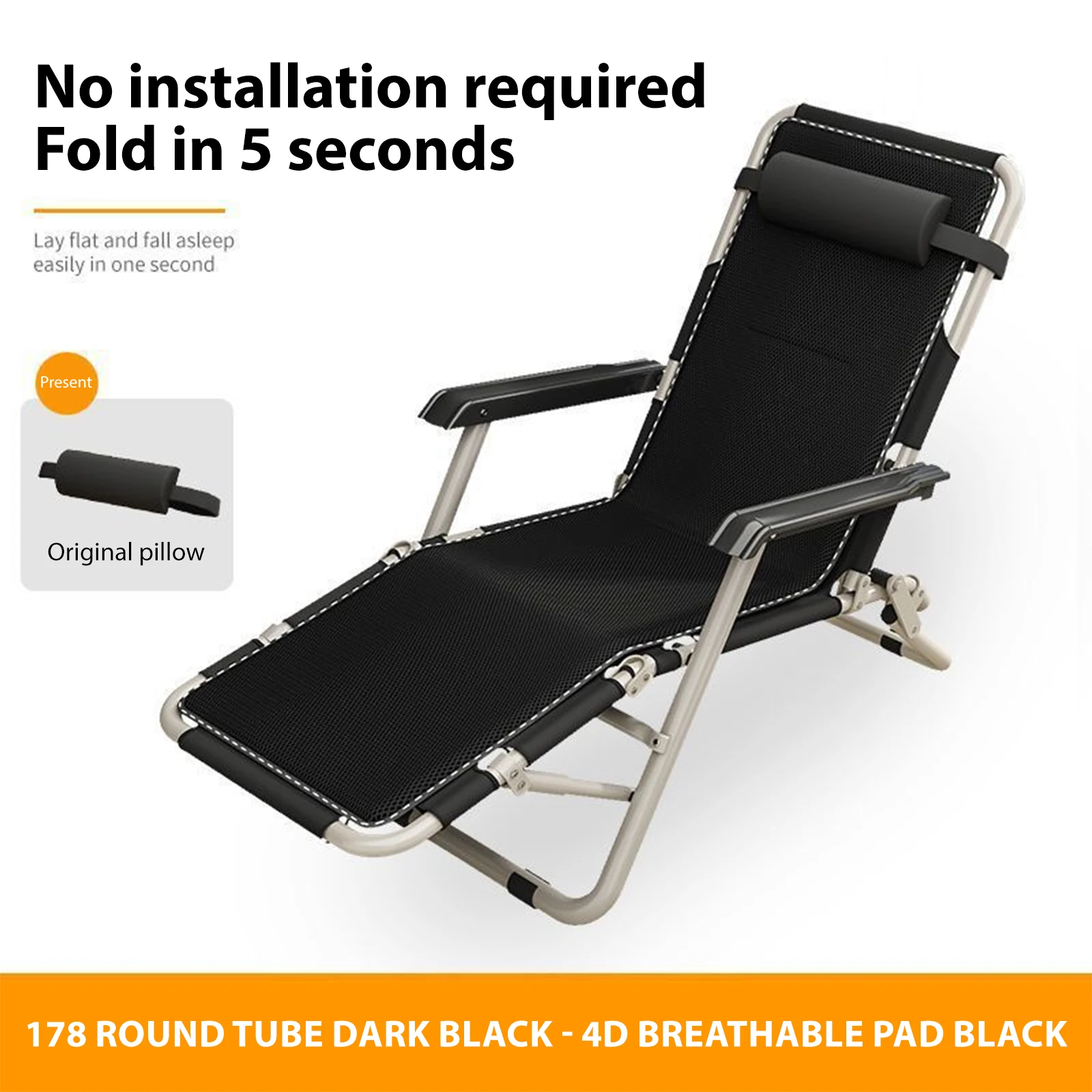 Foldable Lounge Chair Adjustable Position Lounge Chair Portable Sleeping Bed For Office Naps, Terraces, Camping And Beaches