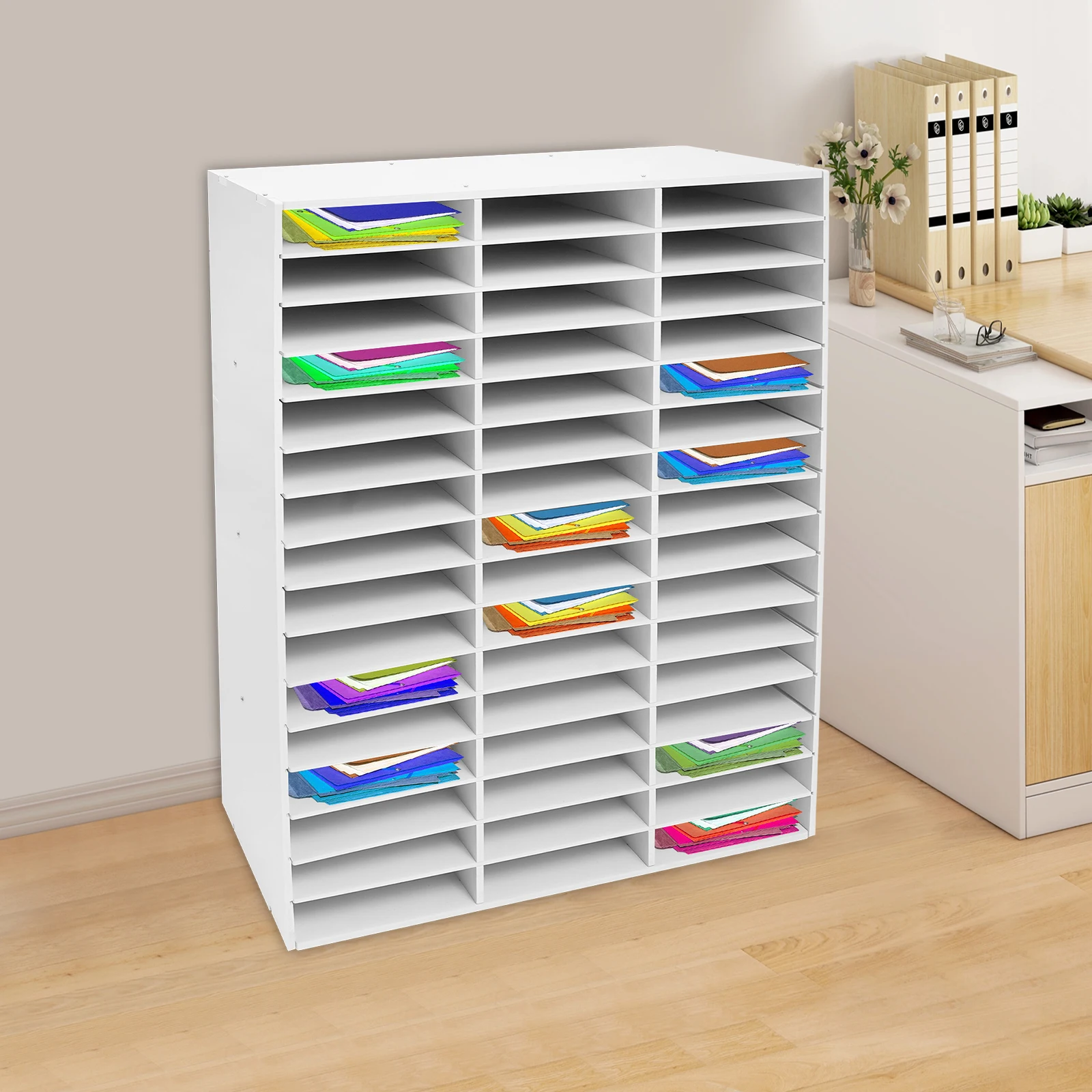 

Paper and Mail Organizer, Bill Paper Organizer Cabinet, 48 Compartments Mail Sorter Organizer 16 Tiers White Tiered Shelf