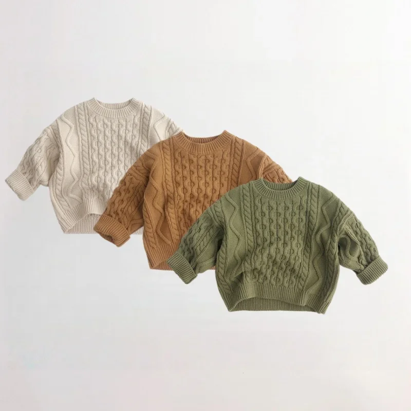 

2025 Kids Cotton Cable Knit Sweater Clothes 1-6Y Children Girl Boy Warm Jacquard Knitted Pullover Solid Colors Autumn Winter Top