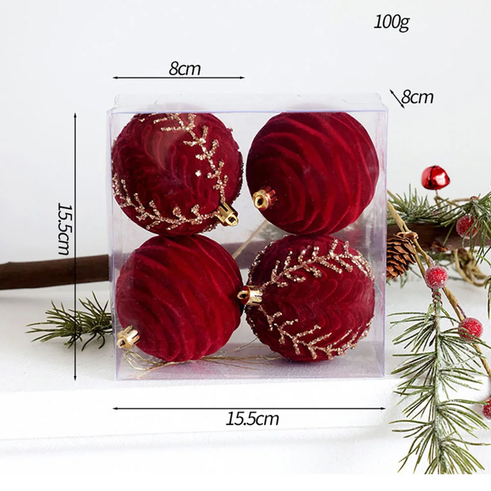 

Four Pack Christmas Ball Ornaments with Velvet Designed for Tree Hanging Wreaths Centerpieces and Holiday Crafting