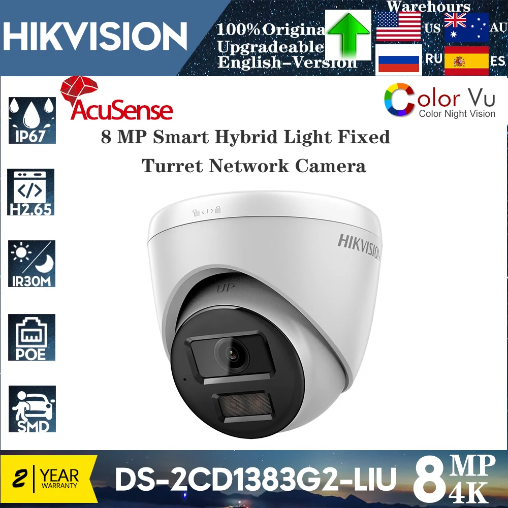 

Hikvision DS-2CD1383G2-LIU 4K 8MP IP Camera Built-in Mic Dual-Light Smart Hybrid Light With ColorVu Fixed Turret Network Camera