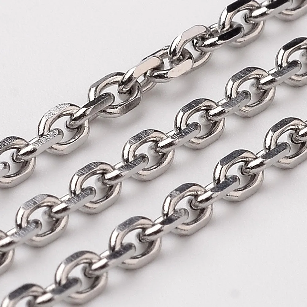 

10m/roll 3.9x2.9x0.8mm 304 Stainless Steel Cable Chains Diamond Cut Chains Unwelded Faceted with Spool Oval for DIY Jewelry