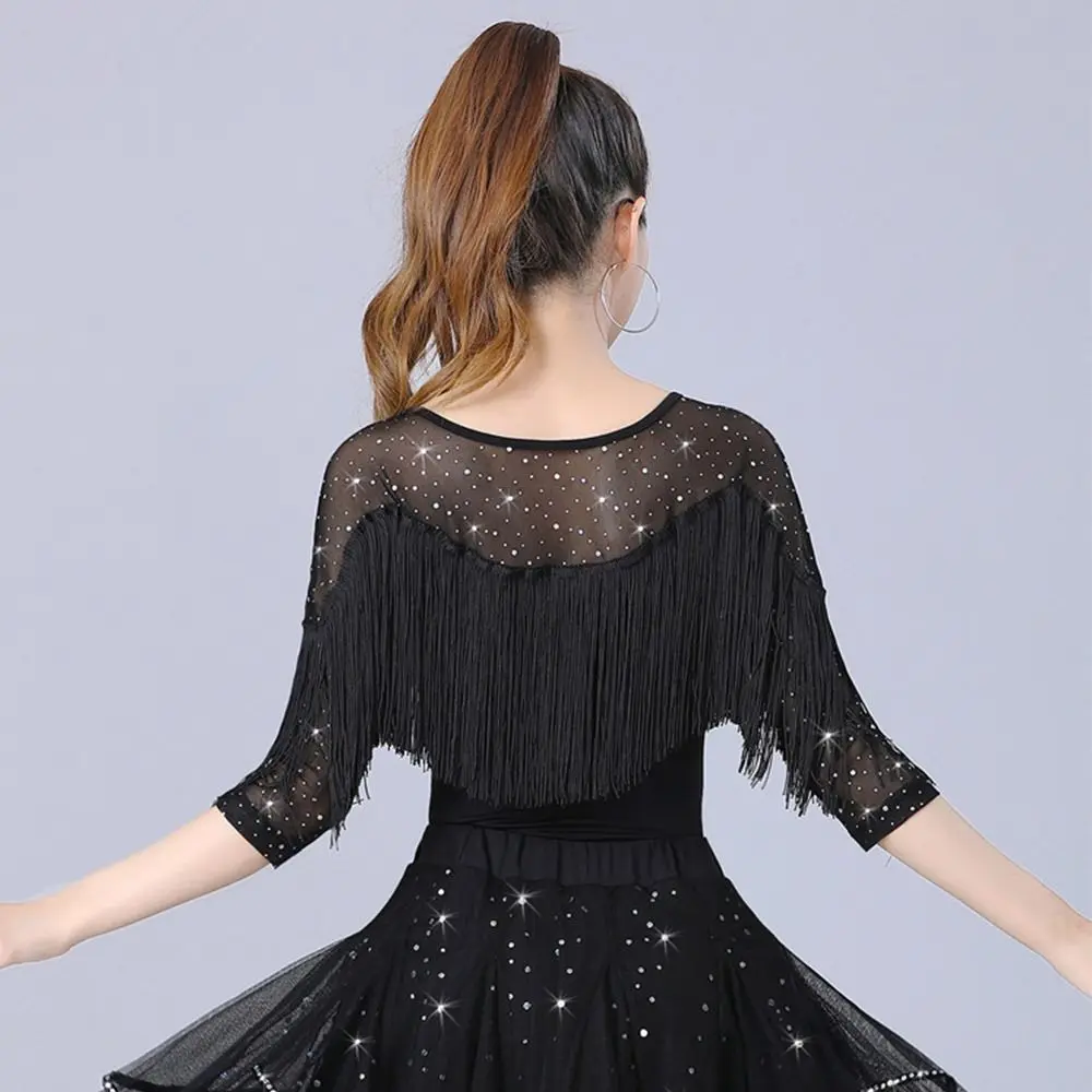 Moda Nappa Ballo latino Top Abiti da sera moderni lucidi Accessori per la danza Abbigliamento da prestazione Top da ballo Samba da donna
